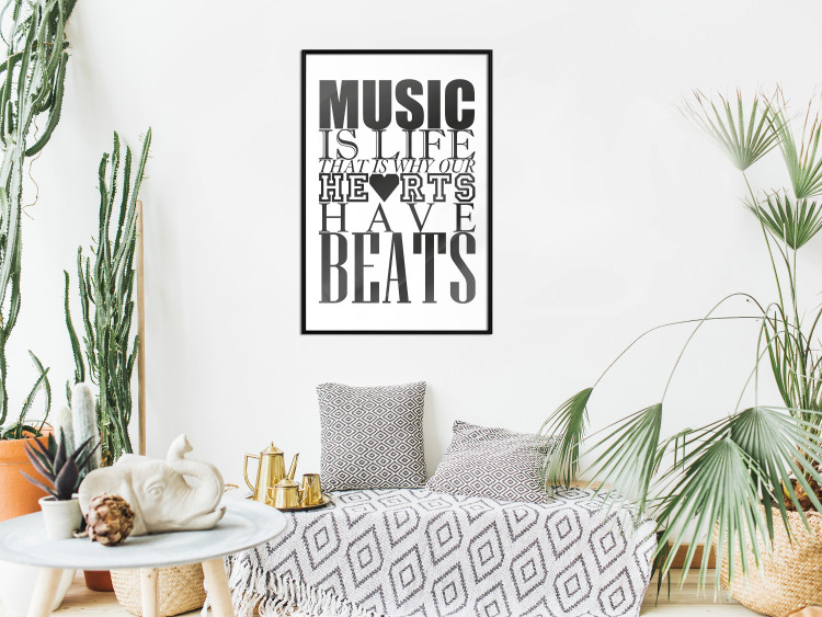 Poster Music Is Life - composition with black and white texts and a heart between them 114738 additionalImage 3