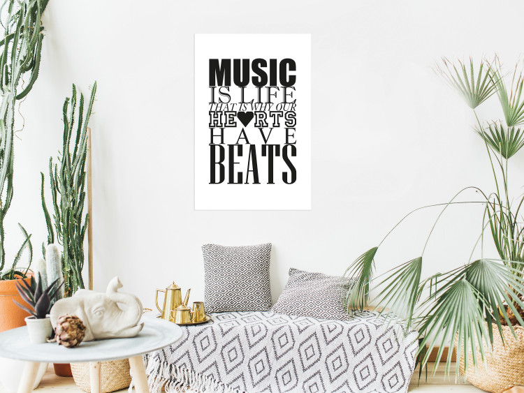 Poster Music Is Life - composition with black and white texts and a heart between them 114738 additionalImage 2