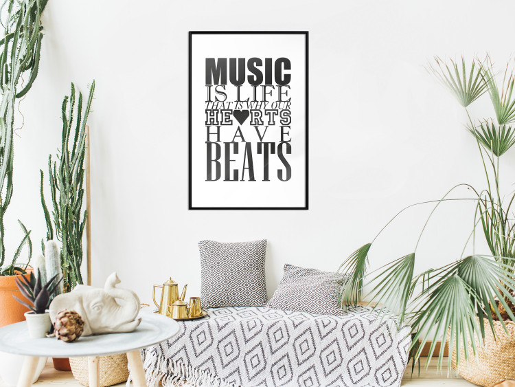 Poster Music Is Life - composition with black and white texts and a heart between them 114738 additionalImage 4