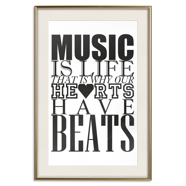 Poster Music Is Life - composition with black and white texts and a heart between them 114738 additionalImage 19