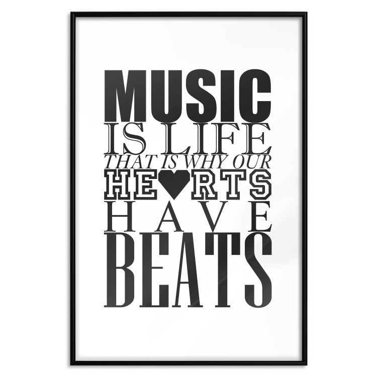 Poster Music Is Life - composition with black and white texts and a heart between them 114738 additionalImage 15