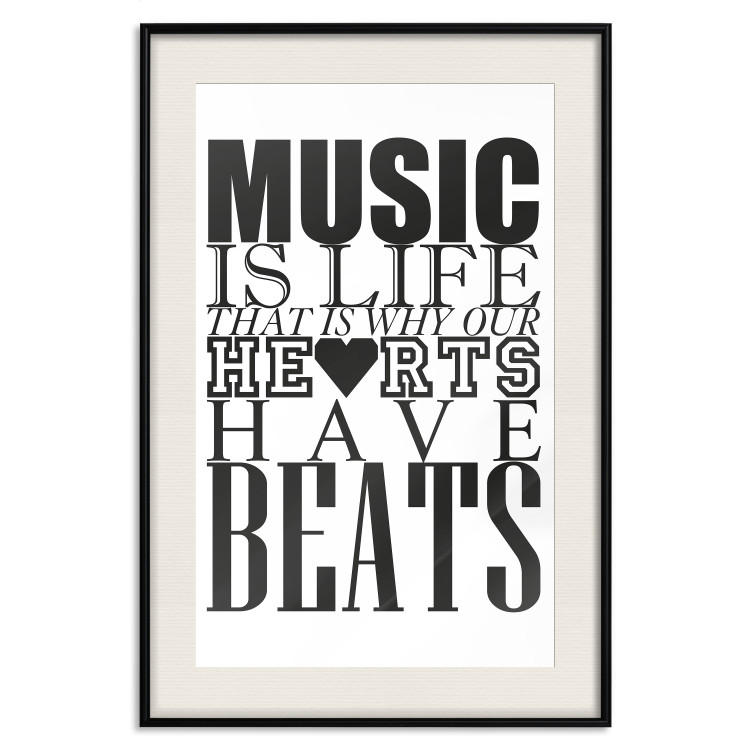 Poster Music Is Life - composition with black and white texts and a heart between them 114738 additionalImage 18