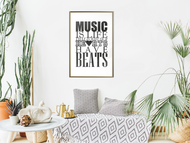 Poster Music Is Life - composition with black and white texts and a heart between them 114738 additionalImage 13