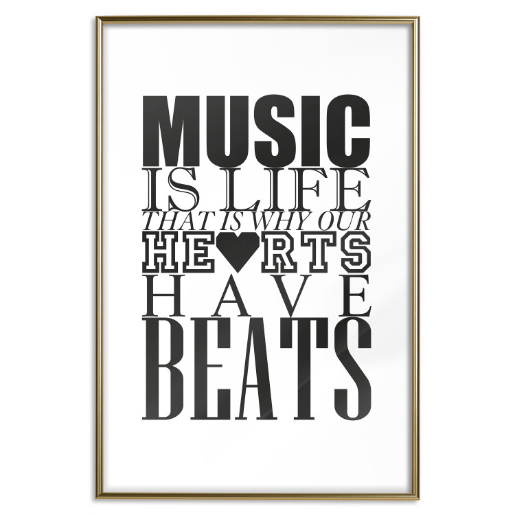 Poster Music Is Life - composition with black and white texts and a heart between them 114738 additionalImage 16
