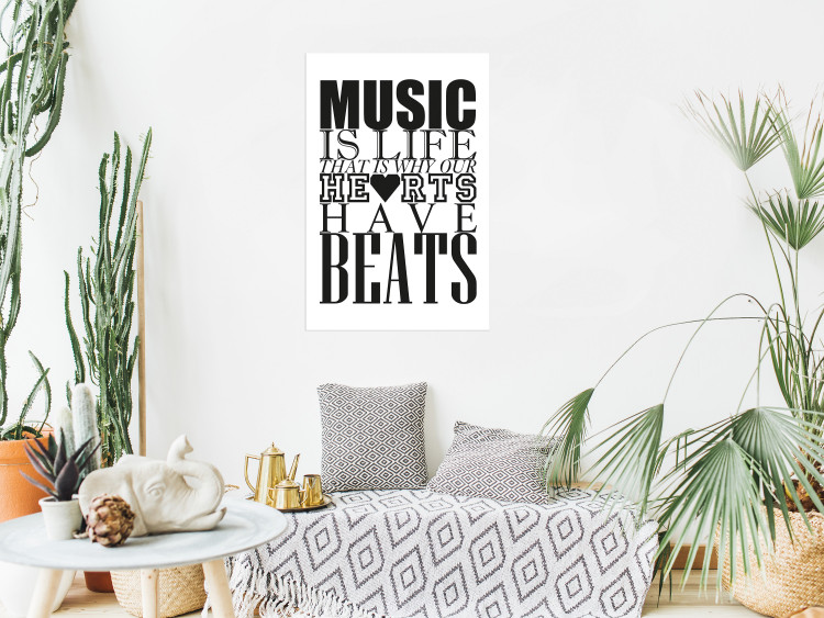 Poster Music Is Life - composition with black and white texts and a heart between them 114738 additionalImage 23