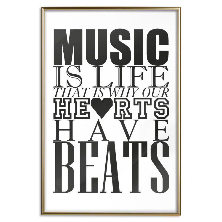 Poster Music Is Life - composition with black and white texts and a heart between them 114738 additionalImage 20