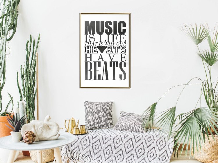 Poster Music Is Life - composition with black and white texts and a heart between them 114738 additionalImage 5