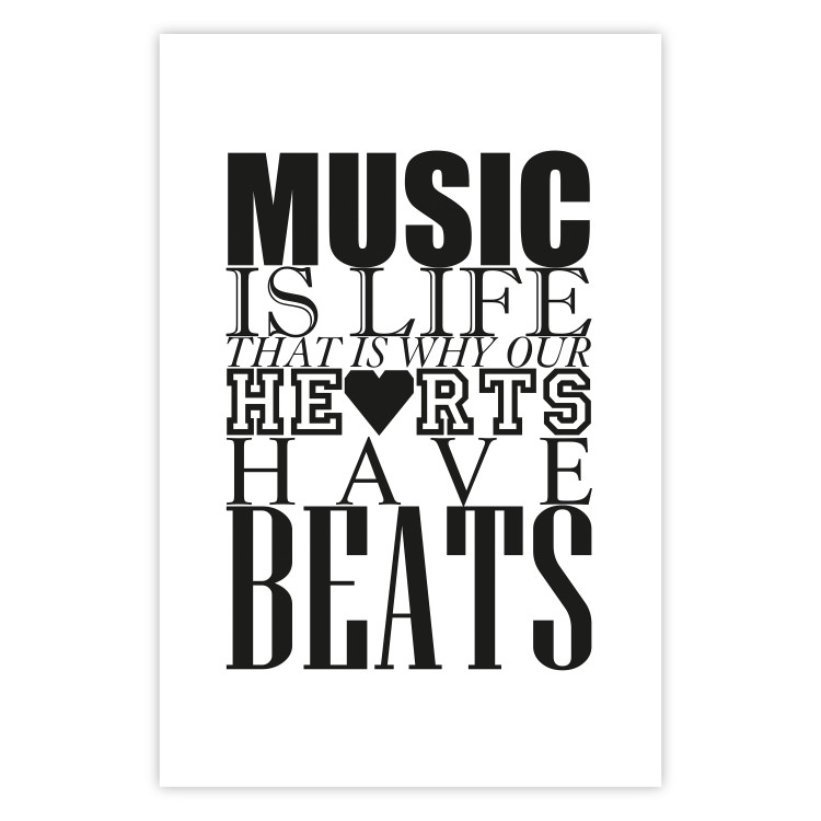 Poster Music Is Life - composition with black and white texts and a heart between them 114738 additionalImage 25