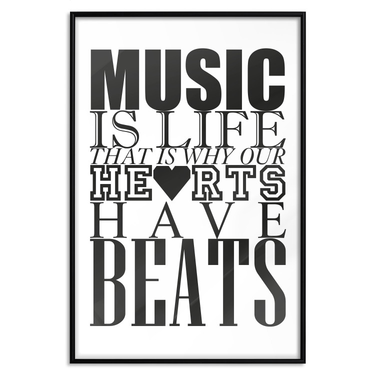 Poster Music Is Life - composition with black and white texts and a heart between them 114738 additionalImage 18