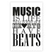 Poster Music Is Life - composition with black and white texts and a heart between them 114738