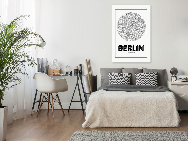 Canvas Art Print Berlin - black and white minimalistic map of the German capital 118438 additionalImage 3