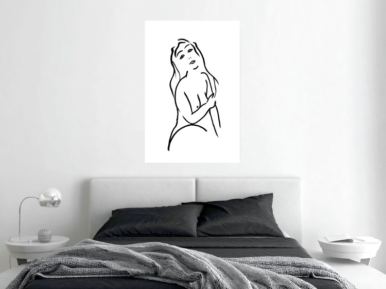 Poster Passionate Touch - black and white simple line art with the silhouette of a naked woman 119038 additionalImage 4