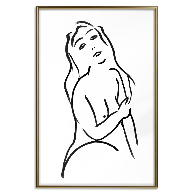 Poster Passionate Touch - black and white simple line art with the silhouette of a naked woman 119038 additionalImage 20