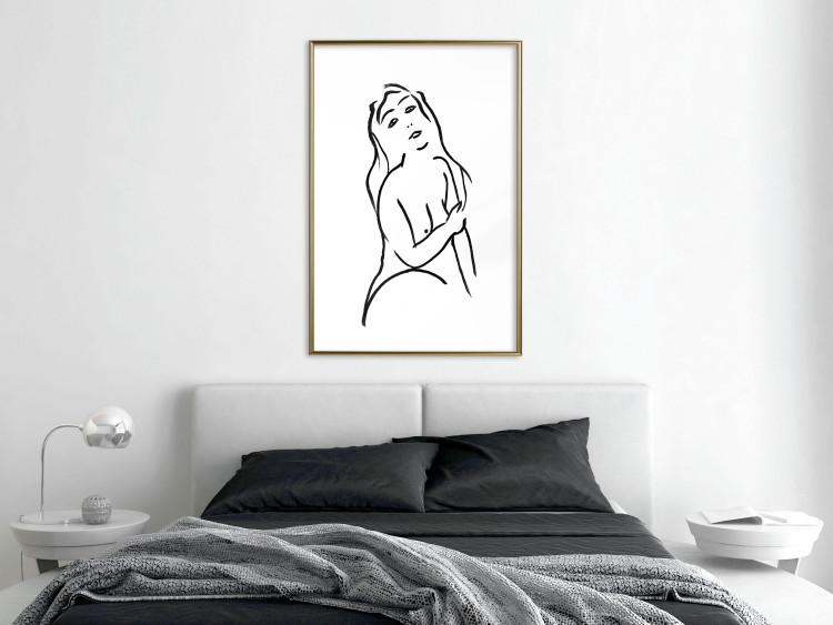 Poster Passionate Touch - black and white simple line art with the silhouette of a naked woman 119038 additionalImage 15