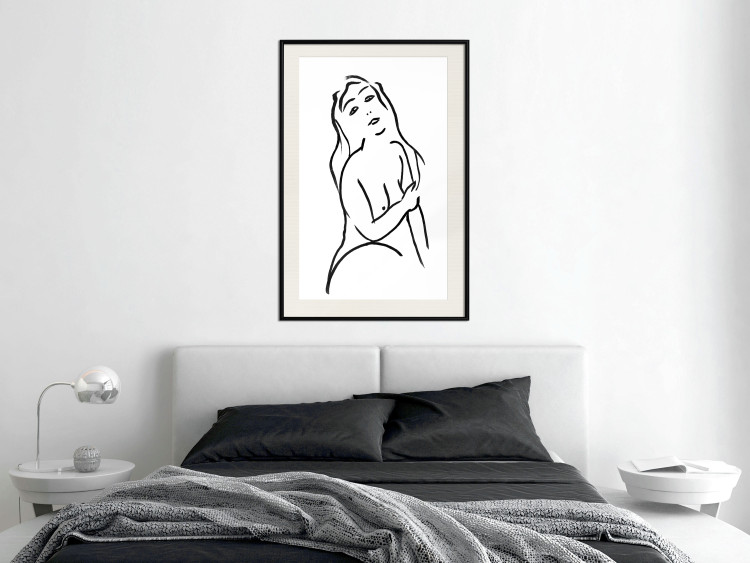 Poster Passionate Touch - black and white simple line art with the silhouette of a naked woman 119038 additionalImage 22