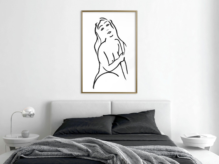Poster Passionate Touch - black and white simple line art with the silhouette of a naked woman 119038 additionalImage 7
