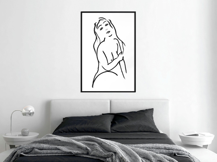 Poster Passionate Touch - black and white simple line art with the silhouette of a naked woman 119038 additionalImage 5