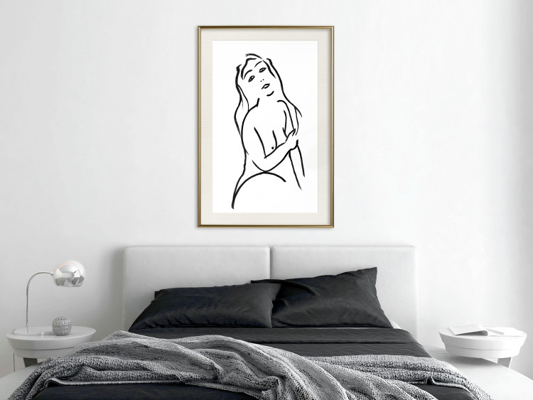 Poster Passionate Touch - black and white simple line art with the silhouette of a naked woman 119038 additionalImage 21