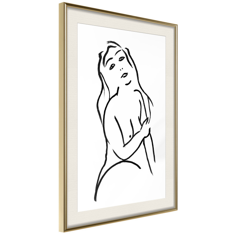 Poster Passionate Touch - black and white simple line art with the silhouette of a naked woman 119038 additionalImage 2