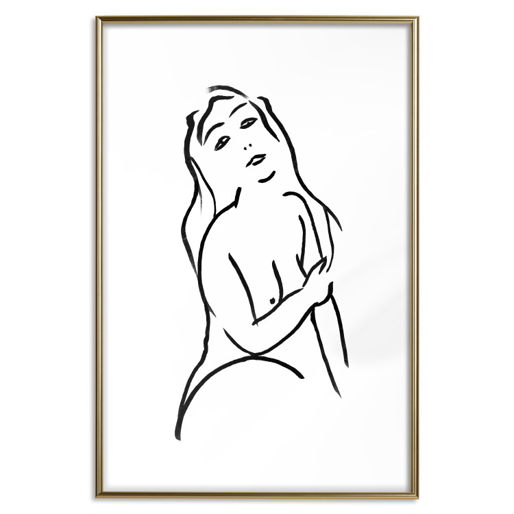 Poster Passionate Touch - black and white simple line art with the silhouette of a naked woman 119038 additionalImage 16