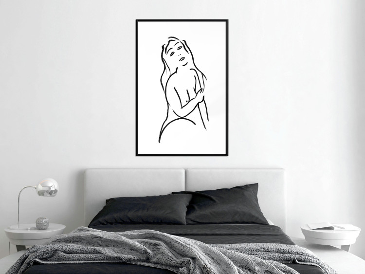 Poster Passionate Touch - black and white simple line art with the silhouette of a naked woman 119038 additionalImage 6