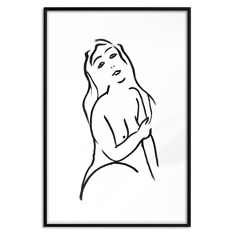 Poster Passionate Touch - black and white simple line art with the silhouette of a naked woman 119038 additionalImage 17