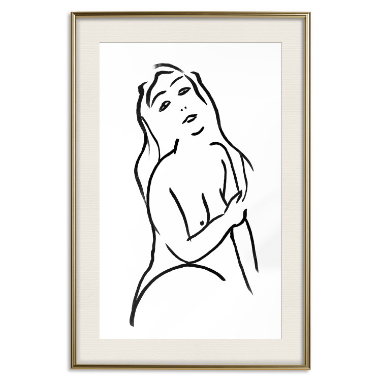 Poster Passionate Touch - black and white simple line art with the silhouette of a naked woman 119038 additionalImage 19