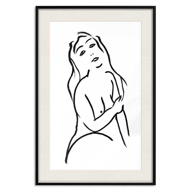 Poster Passionate Touch - black and white simple line art with the silhouette of a naked woman 119038 additionalImage 18