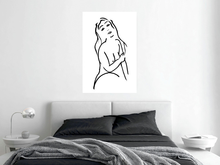 Poster Passionate Touch - black and white simple line art with the silhouette of a naked woman 119038 additionalImage 23