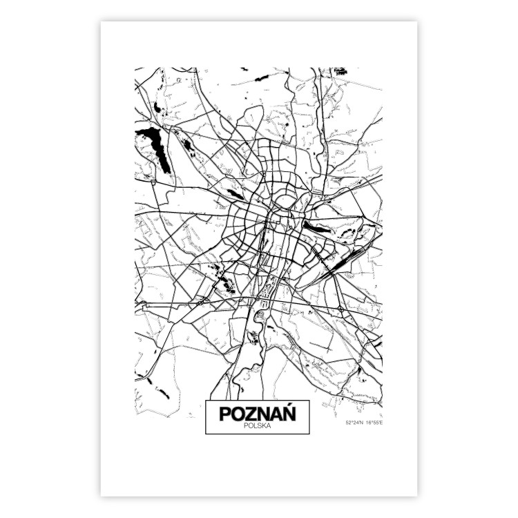 Wall Poster City Map: Poznań - black and white map of Poznań with city name 123838 additionalImage 19