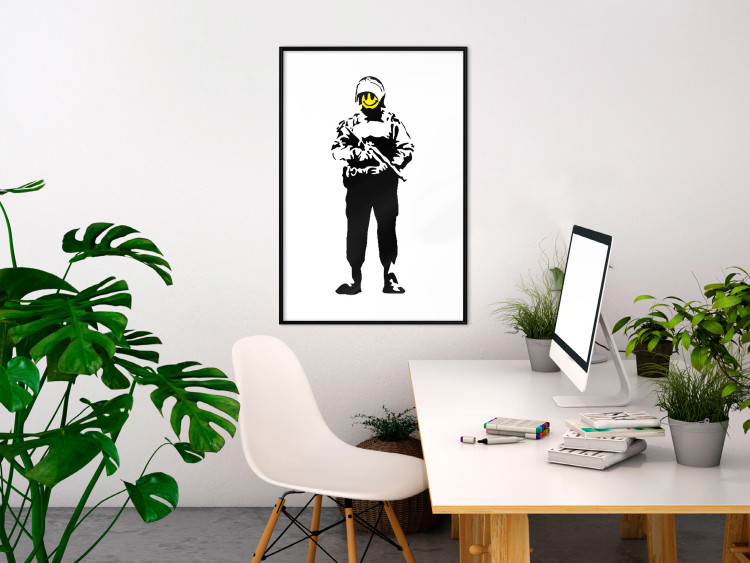 Poster Smiling Policeman - black and white character with gun and yellow smiley face 124438 additionalImage 3