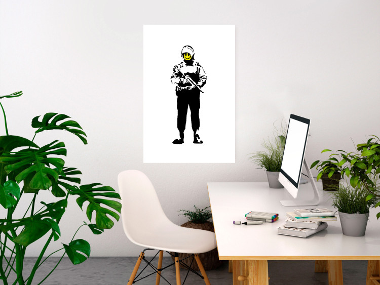 Poster Smiling Policeman - black and white character with gun and yellow smiley face 124438 additionalImage 2