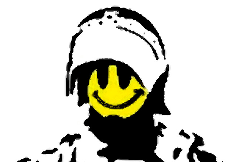 Poster Smiling Policeman - black and white character with gun and yellow smiley face 124438 additionalImage 9