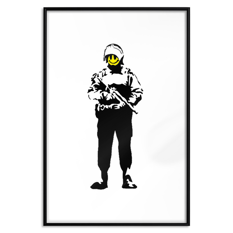 Poster Smiling Policeman - black and white character with gun and yellow smiley face 124438 additionalImage 15