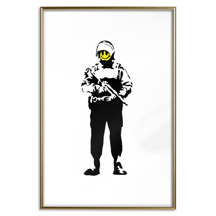 Poster Smiling Policeman - black and white character with gun and yellow smiley face 124438 additionalImage 14