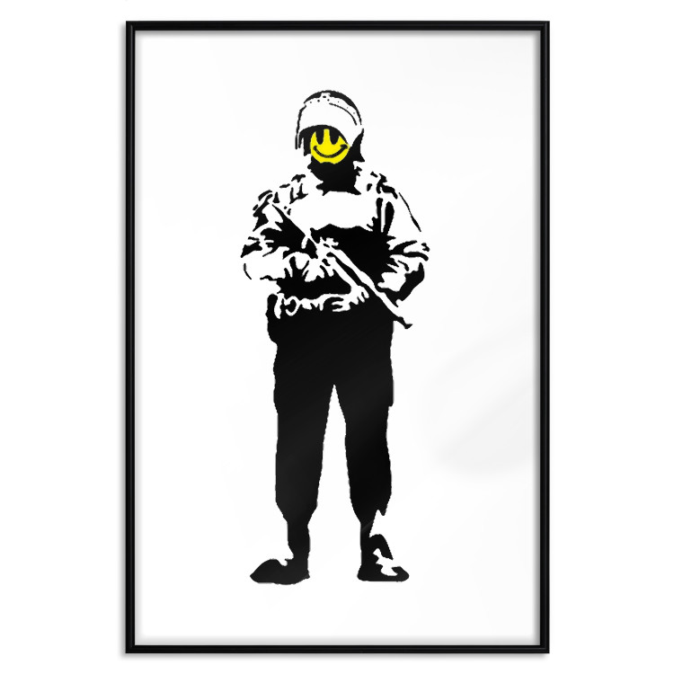 Poster Smiling Policeman - black and white character with gun and yellow smiley face 124438 additionalImage 18