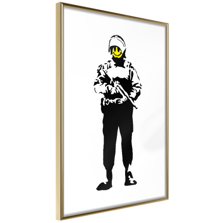 Poster Smiling Policeman - black and white character with gun and yellow smiley face 124438 additionalImage 12