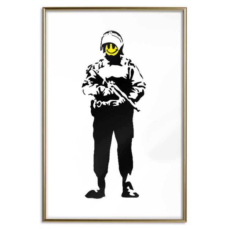 Poster Smiling Policeman - black and white character with gun and yellow smiley face 124438 additionalImage 16