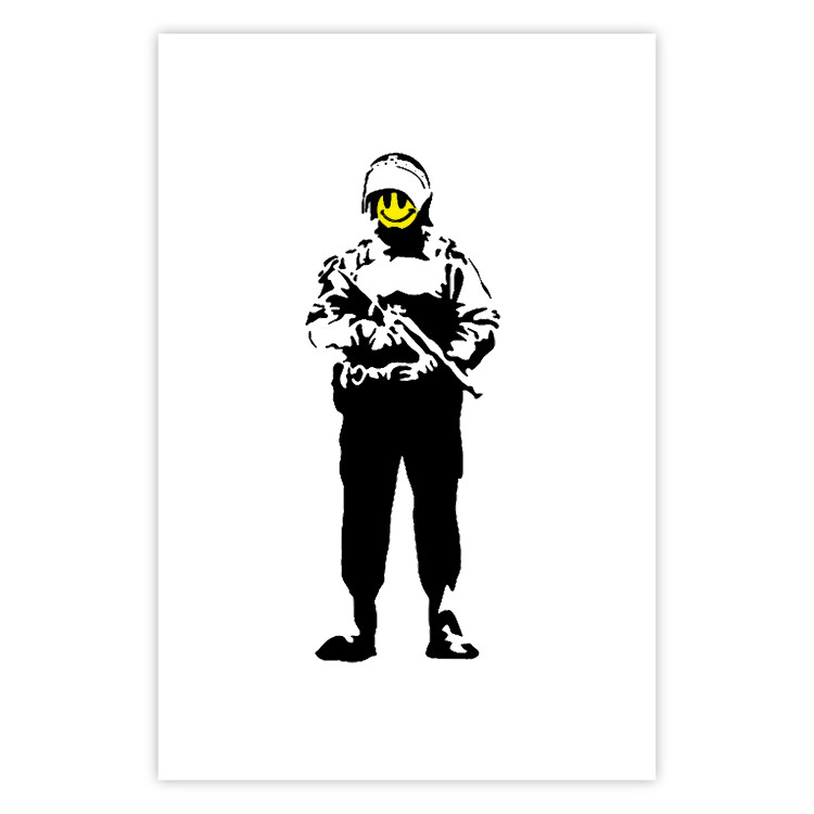 Poster Smiling Policeman - black and white character with gun and yellow smiley face 124438 additionalImage 19