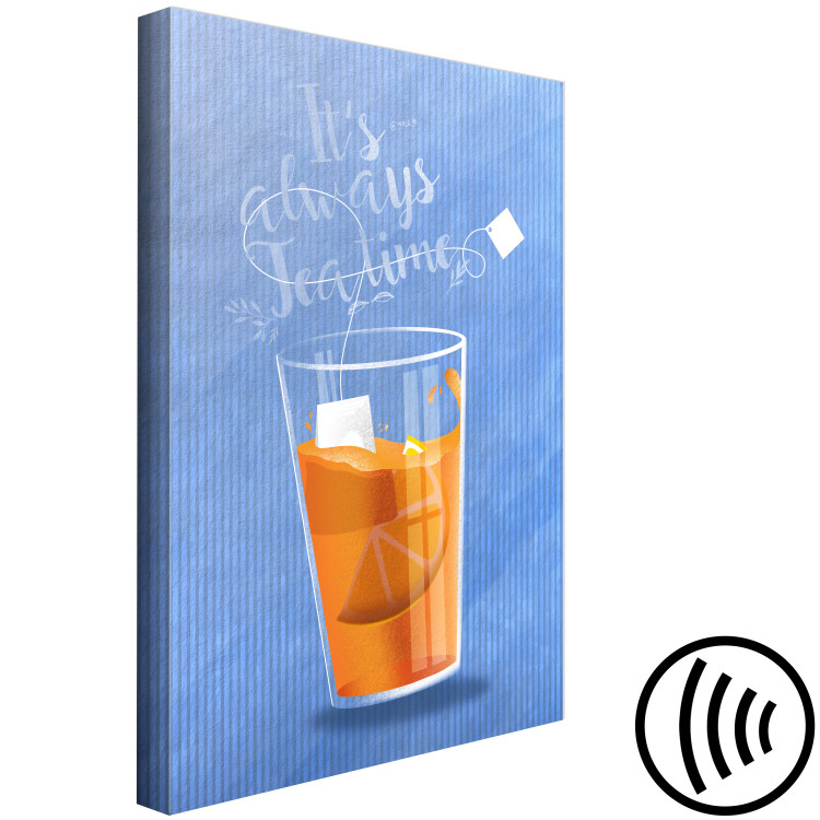 Canvas Art Print There is always time for tea - a glass on a blue background with an inscription in English to the room and dining room 125238 additionalImage 6