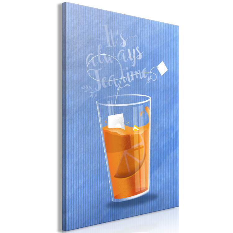 Canvas Art Print There is always time for tea - a glass on a blue background with an inscription in English to the room and dining room 125238 additionalImage 2
