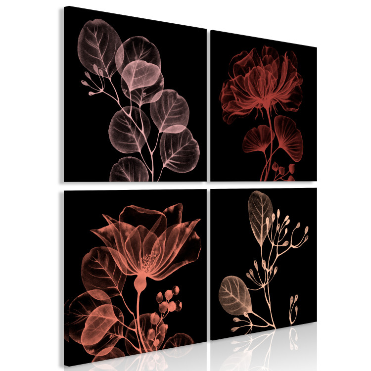 Canvas Art Print Four flowers - a composition with floral motifs on a black background 126538 additionalImage 2