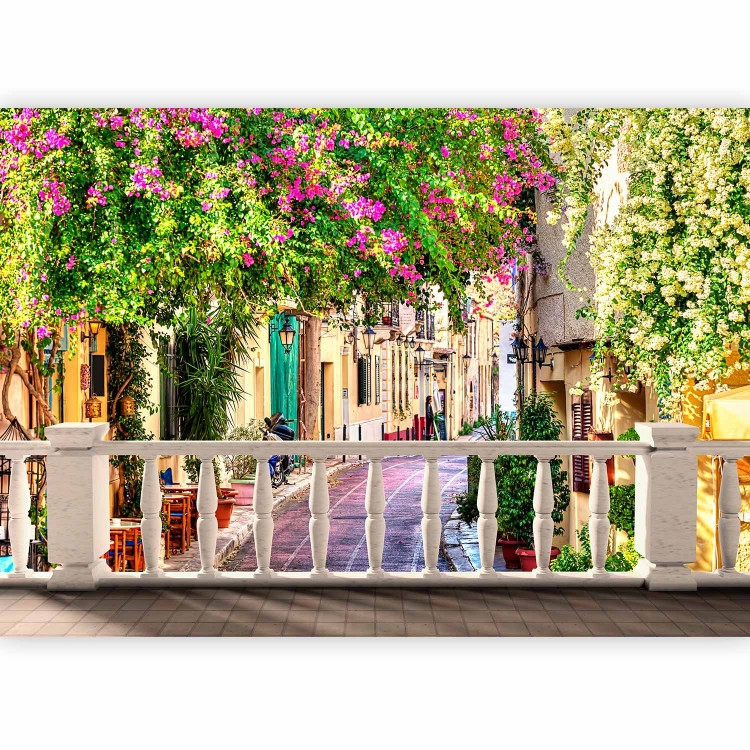 Wall Mural Italy - landscape with Tuscan street and composition of colourful flowers 127138 additionalImage 1