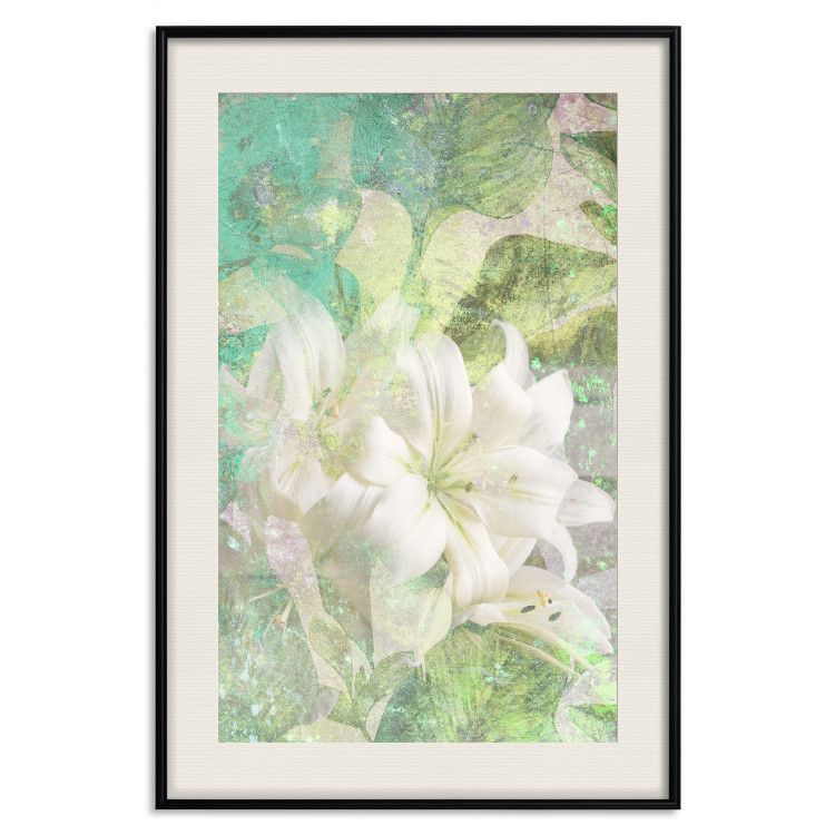 Poster Green Breath - texture with white Lily flower on green background 127838 additionalImage 19