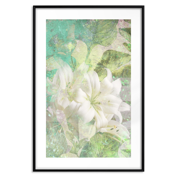 Poster Green Breath - texture with white Lily flower on green background 127838 additionalImage 15