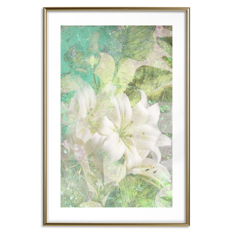 Poster Green Breath - texture with white Lily flower on green background 127838 additionalImage 14