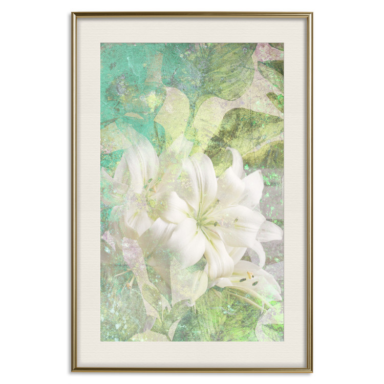 Poster Green Breath - texture with white Lily flower on green background 127838 additionalImage 20