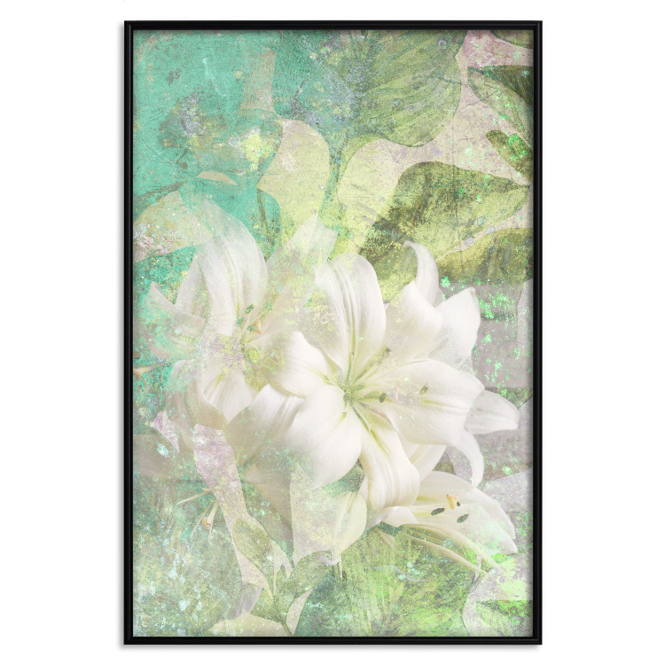 Poster Green Breath - texture with white Lily flower on green background 127838 additionalImage 18
