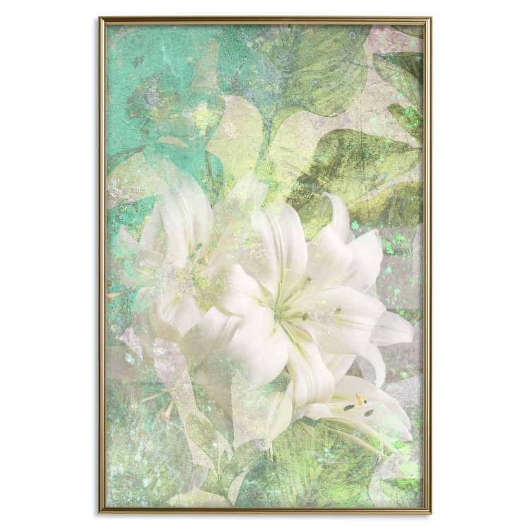 Poster Green Breath - texture with white Lily flower on green background 127838 additionalImage 17