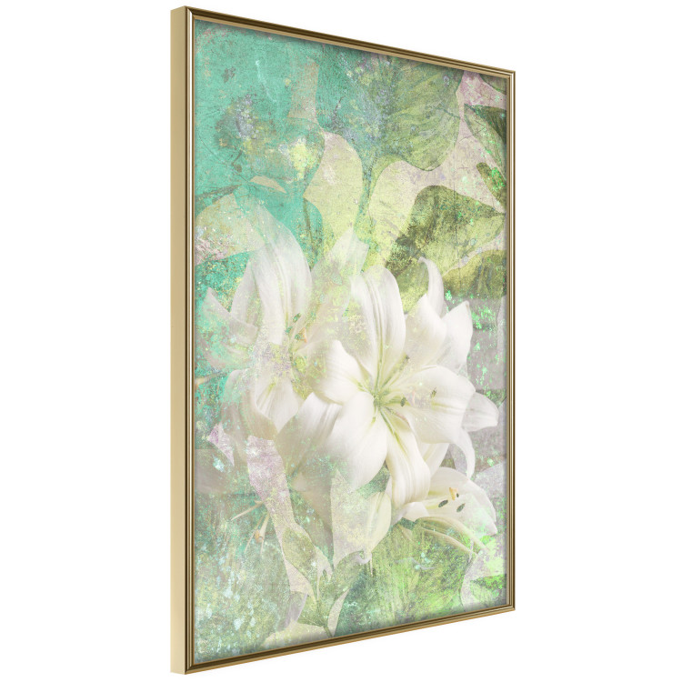 Poster Green Breath - texture with white Lily flower on green background 127838 additionalImage 12